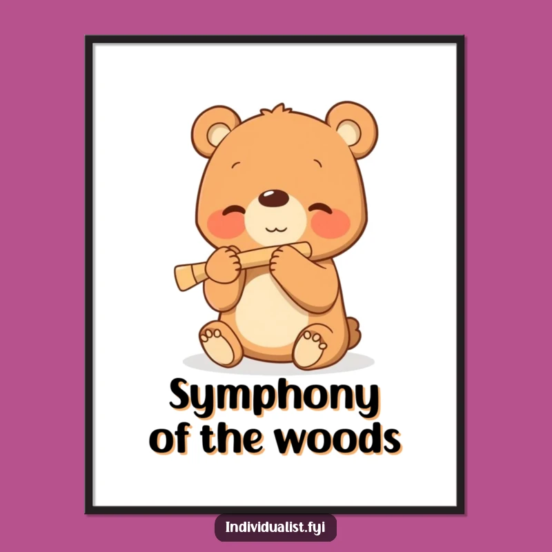 Funny Bear Cub Flute Art Print - Adorable Musical Wall Decor Gift!