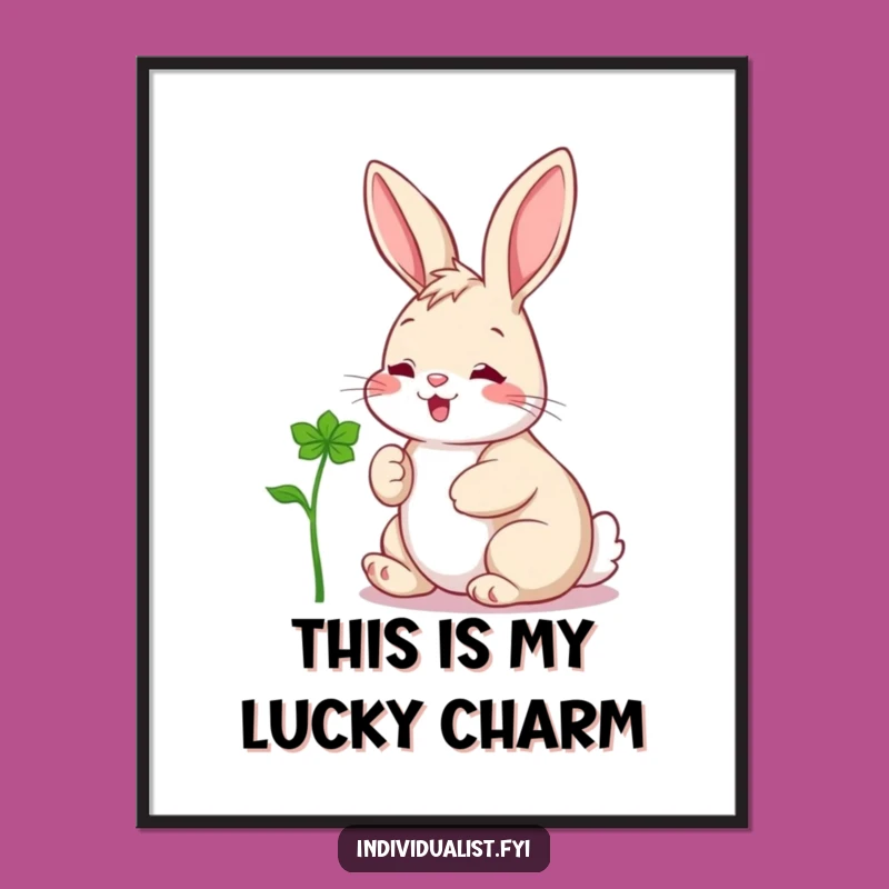 Funny Rabbit Clover Poster: Cheerful Hare's Lucky Charm for Your Wall - Hilarious Art Gift!