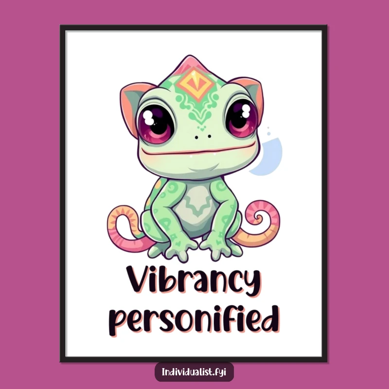 Funny Curious Chameleon Pattern Poster - Whimsical Wall Art for Bright Spaces