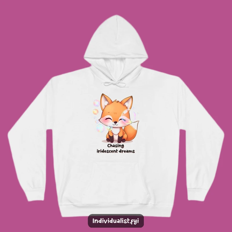 Cozy Funny Fox Blowing Iridescent Bubbles Hoodie - Whimsical Gift