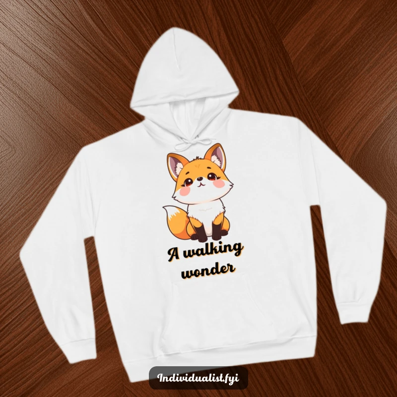 Funny hoodie featuring a beaming fox adorned with a vibrant kaleidoscope fur pattern, looking upwards in delight.