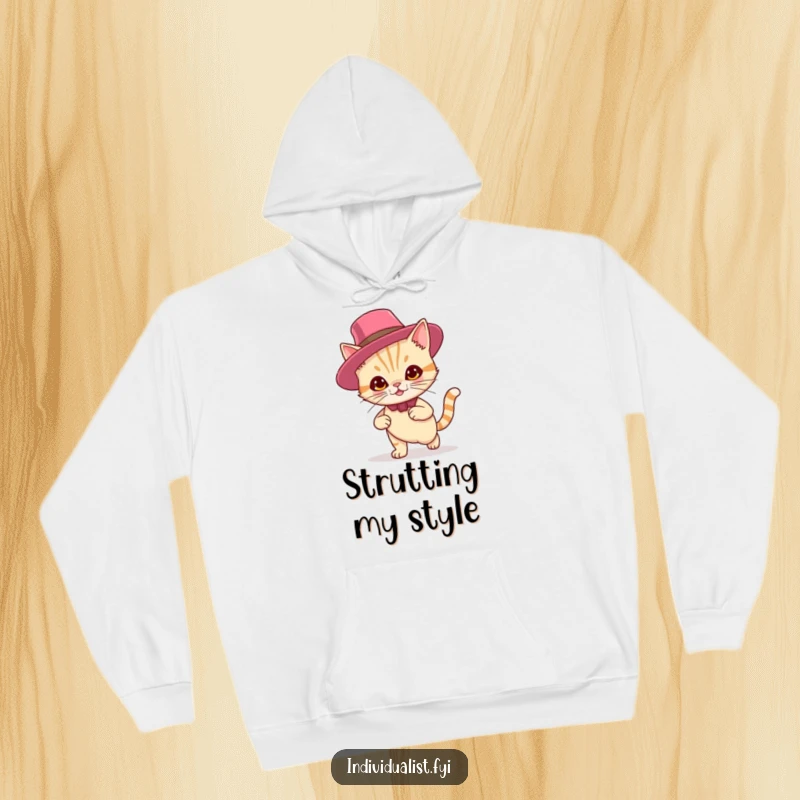 Funny hoodie showcasing a confident cat with a smirk, sporting a unique hat, perfect for cat lovers who enjoy humor.