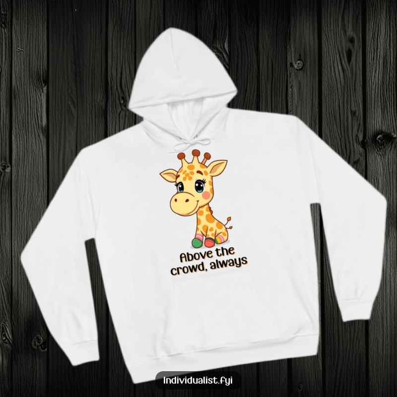 Funny Giraffe Hoodie: Happy giraffe wearing mismatched colorful socks, offering warmth and a touch of funny style.