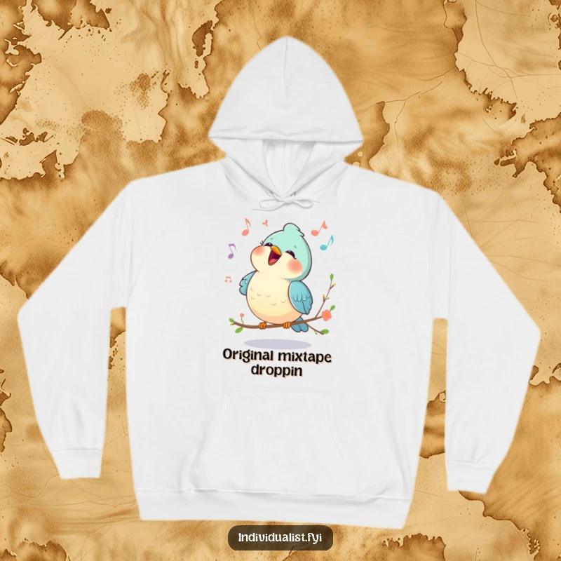 Funny hoodie with a happy bird singing a distinctive melody, bringing warmth and cheerful vibes to the wearer.