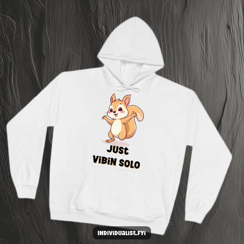 Funny squirrel hoodie featuring a whimsical character dancing with abandon solo under a dramatic spotlight. Cozy and humorous apparel for laughter lovers.