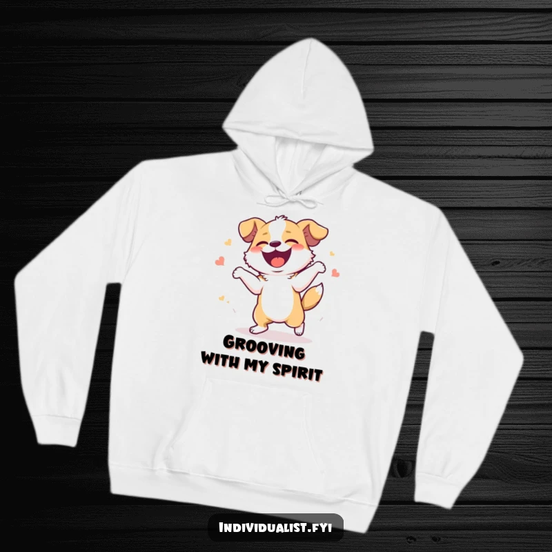 Funny Hoodie: A joyful dog dances with infectious laughter, embodying pure, unbridled happiness and a love for movement.