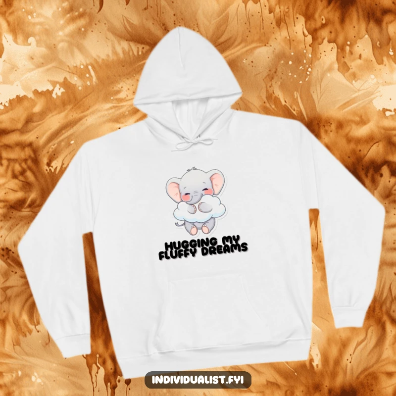 Funny Elephant Hoodie: A joyful elephant embracing a cloud, offering warmth, comfort, and a touch of funny magic.