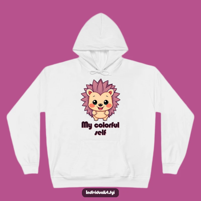 Cozy Funny Hedgehog Color Splash Hoodie - Vibrant Spiky Character Apparel