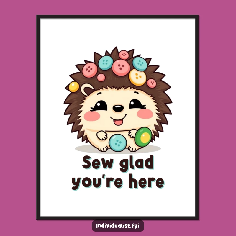 Free Printable Hedgehog Art: Giggling Button Buddy Downloadable Wall Decor