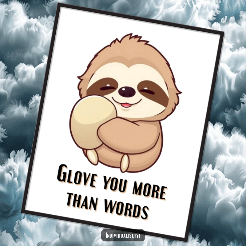 Funny Free Printable Wall Art: A contented sloth wearing one oversized glove, smiling serenely, emanating pure relaxation and peace.