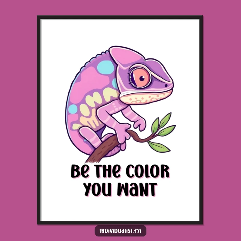 Free Printable Wall Art: Curious Chameleon Color Shift, Vibrant Decor, Funny Downloadable Art