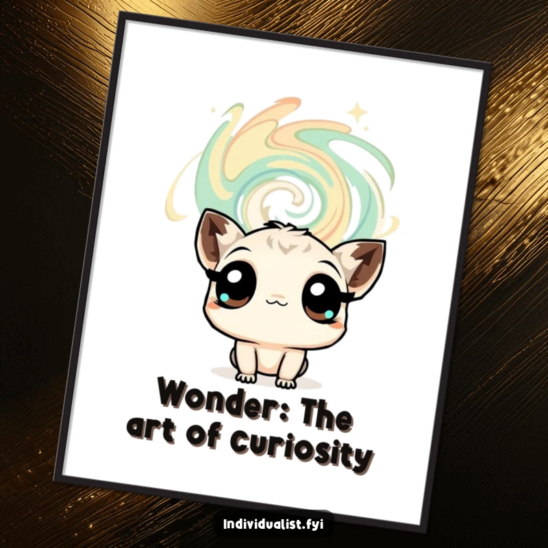 Funny Free Printable Wall Art: A curious creature with large, expressive eyes is captivated by a swirling, vibrant, abstract pattern.