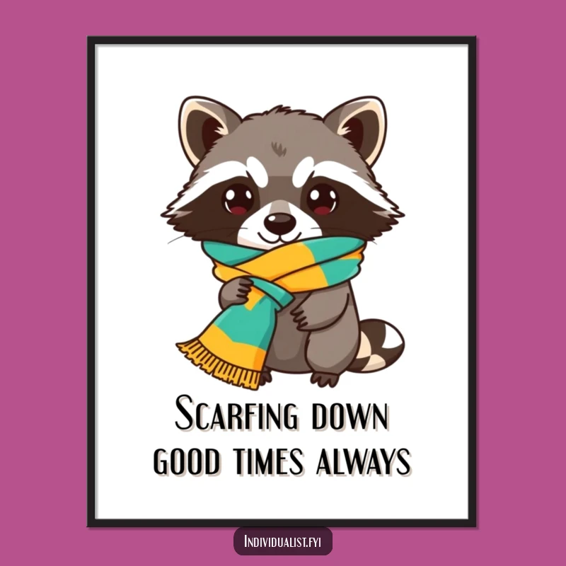 Free Printable Wall Art: Raccoon Fashionista, Scarf Decor, Quirky Downloadable!
