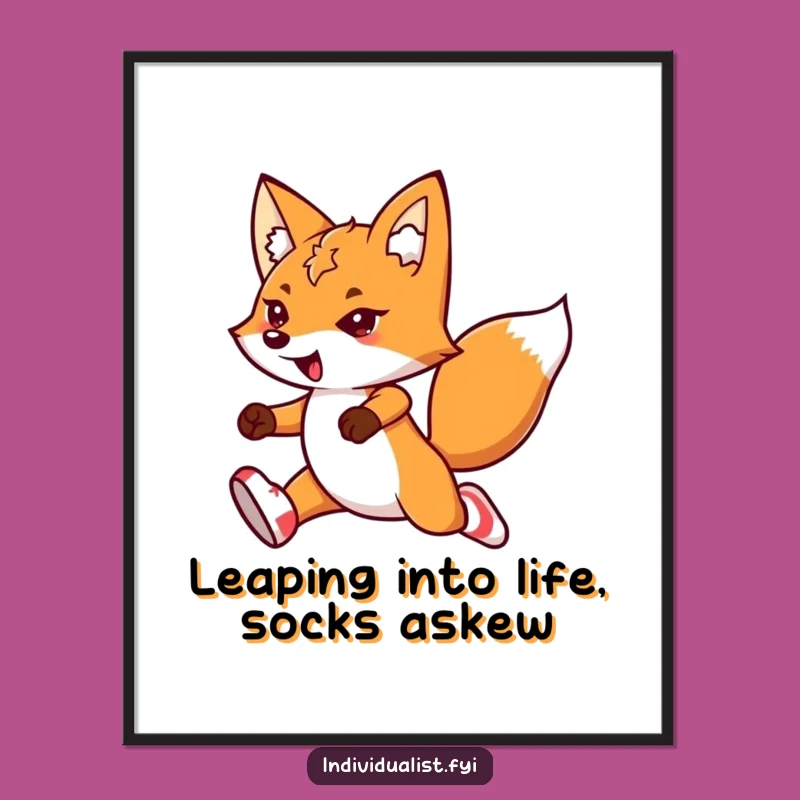 Funny Free Printable Fox Wall Art: Kawaii Leap with Flair Decor