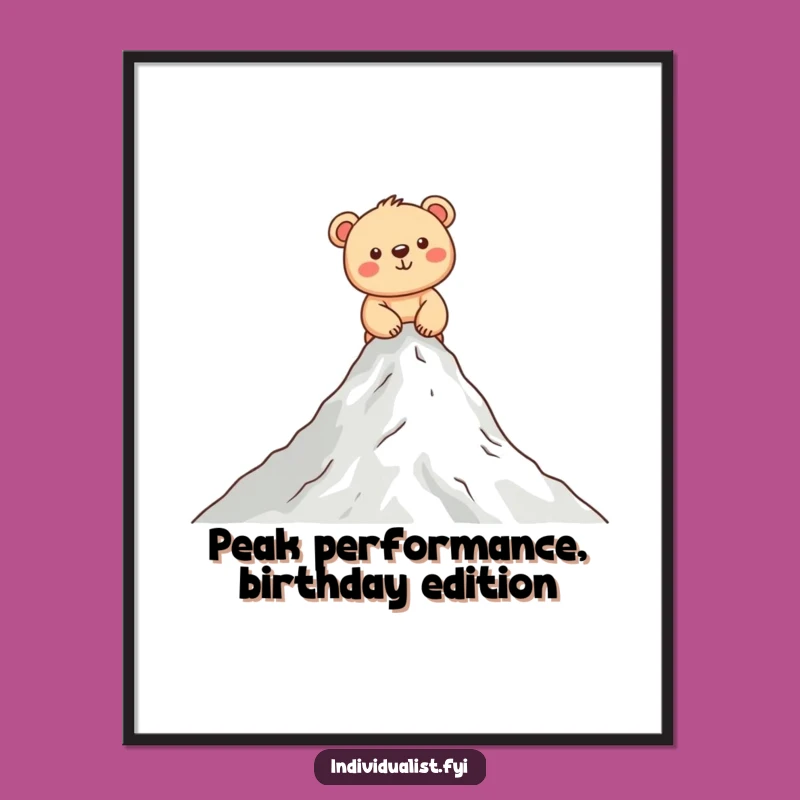 Funny Free Printable Wall Art: Cheerful Bear Cub Climbing Happy Mountain Art for Kids Decor