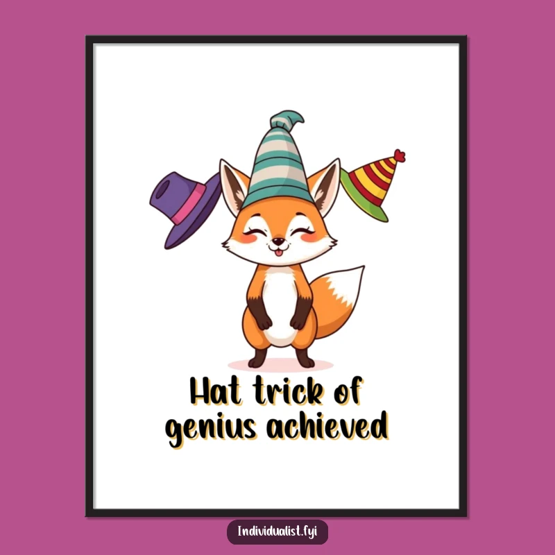 Funny Fox Art Print: Free Printable Juggling Hats Downloadable Decor