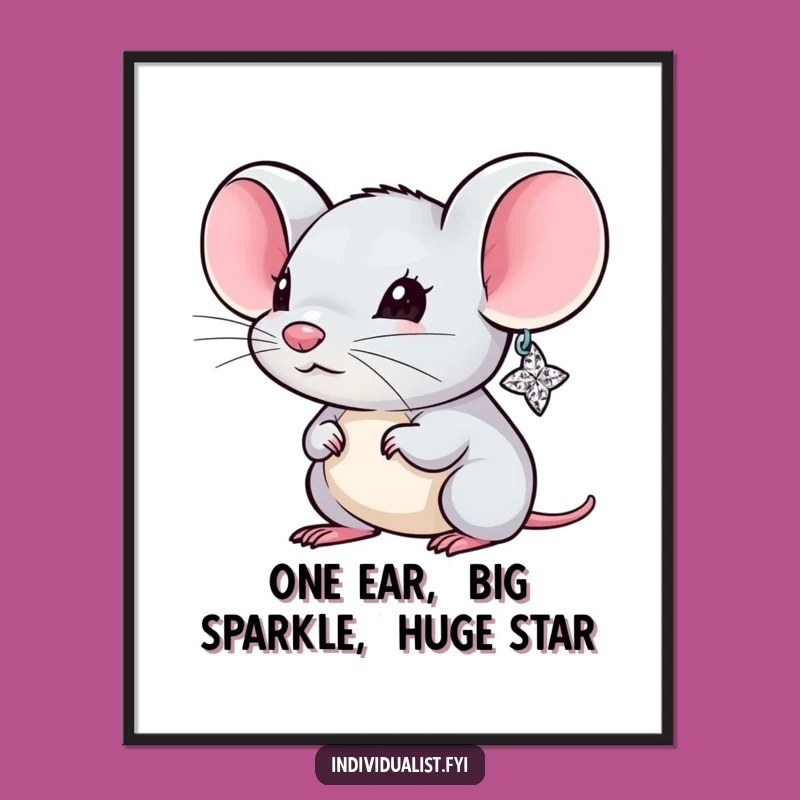Free Printable Wall Art: Tiny Mouse with Sparkly Ear, Quirky Home Decor Downloadable!