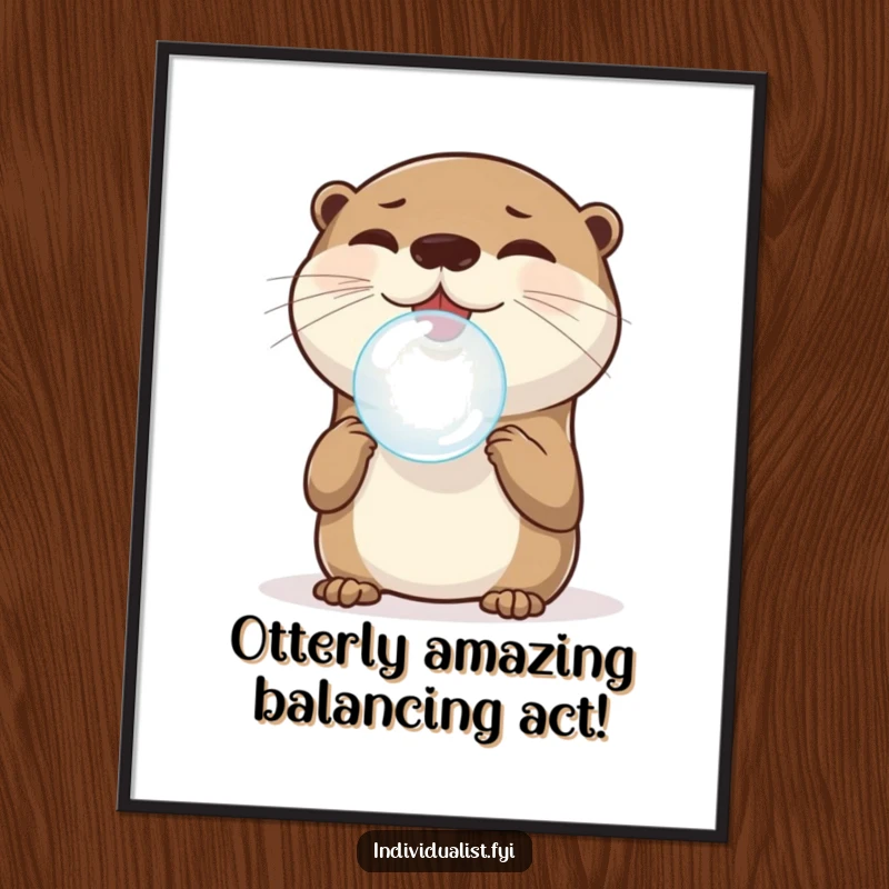 Funny Free Printable Wall Art: A joyful otter expertly balancing a single, perfectly round bubble on its nose, creating a moment of pure delight.