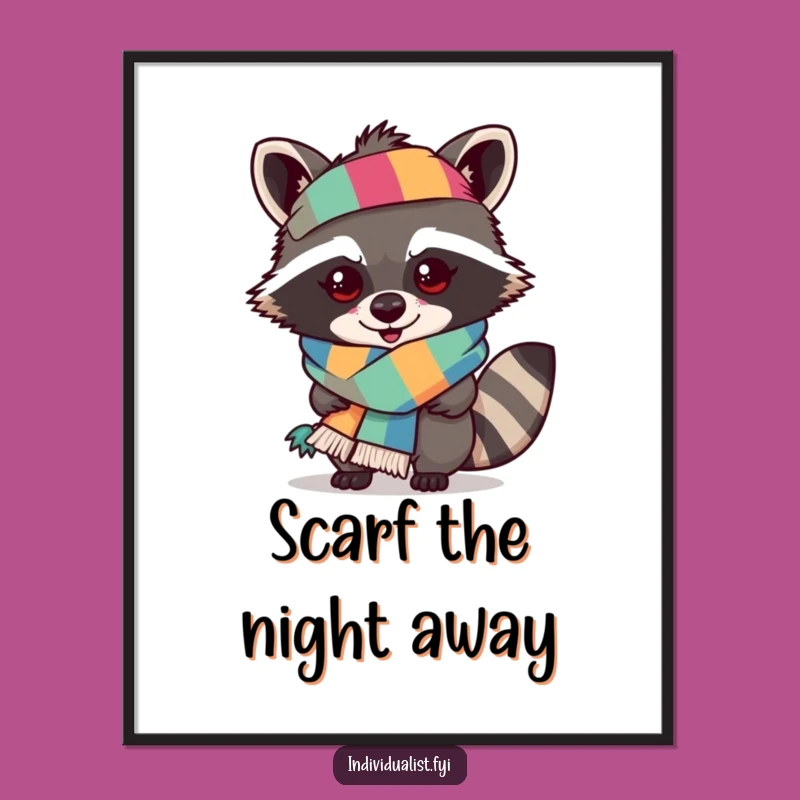 Free Printable Raccoon Scarf Art - Quirky Downloadable Wall Decor for Eclectic Spaces