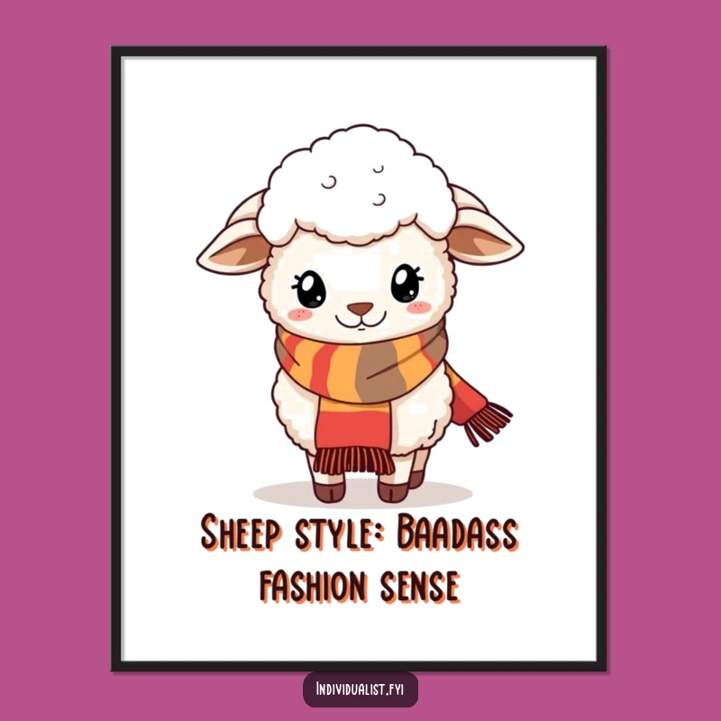 Free Printable Sheep Scarf Wall Art: Funny Animal Decor, Downloadable Fashion Gift