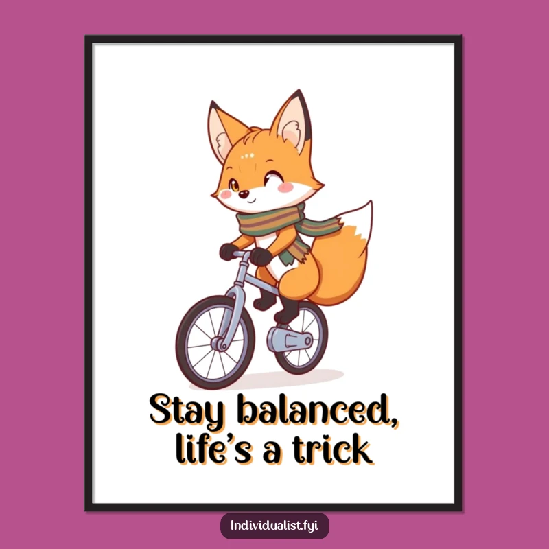 Free Printable Wall Art: Funny Fox Unicyclist for Quirky and Whimsical Decor