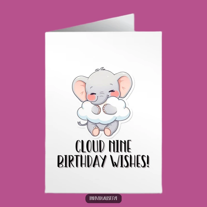 Free Printable Birthday Card: Playful Elephant Hugs Cloud, Joyful Design, Downloadable Gift