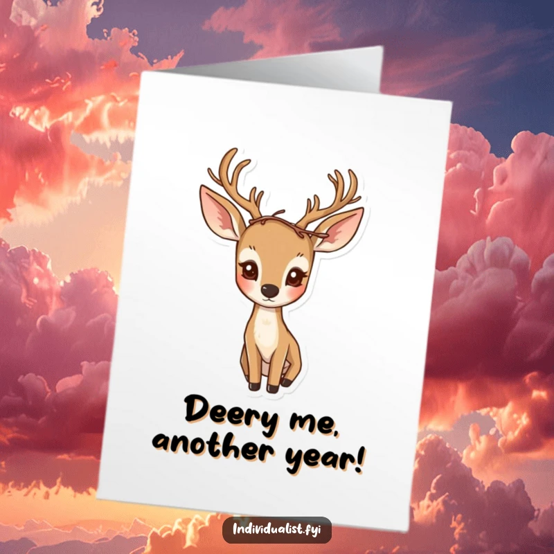 Funny Free Printable Birthday Card: A curious deer sporting a delightfully odd, asymmetrical twig crown.