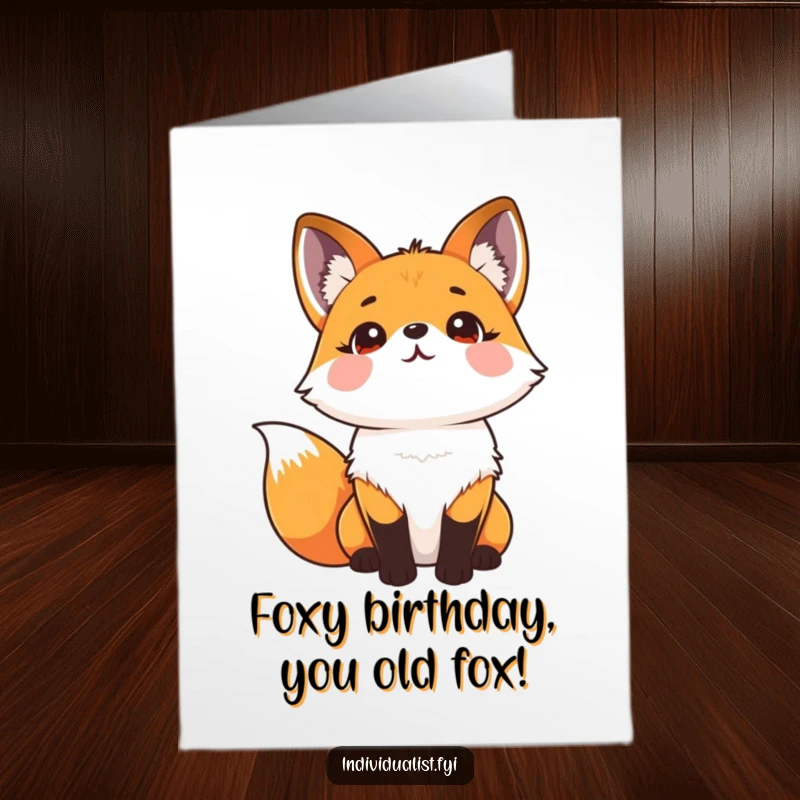 Funny Free Printable Birthday Card: Cheerful fox with vibrant kaleidoscope fur gazing skyward in delight.
