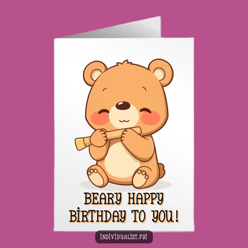 Free Printable Bear Cub Flute Birthday Card: Sweet Downloadable Gift for Music Lovers