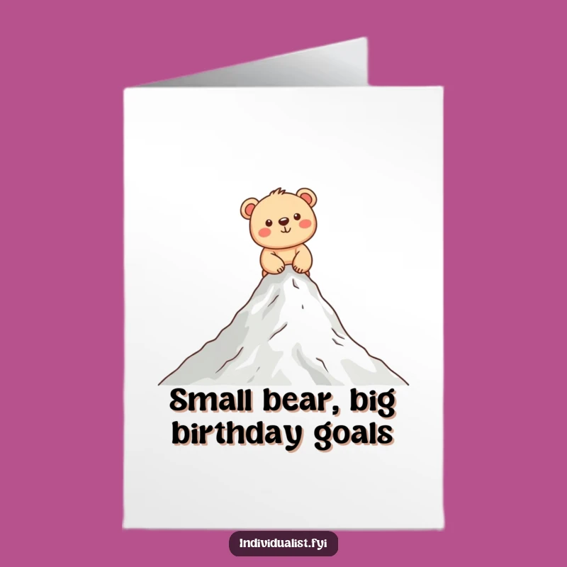 Free Printable Birthday Card: Funny Bear Cub Climbing Mountain Printable Greeting Card for Kids