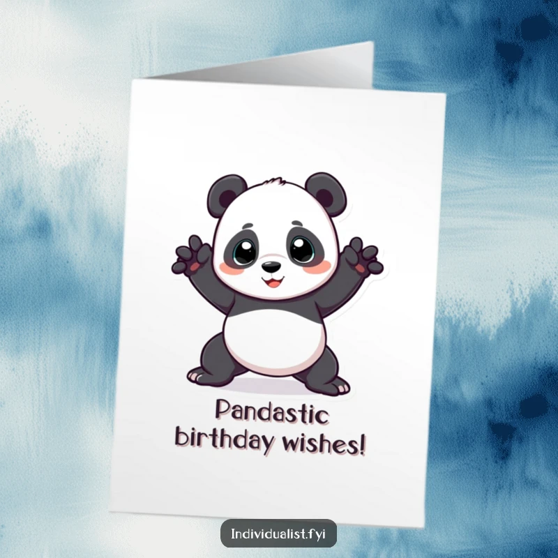 Funny Free Printable Panda Birthday Card: A flexible panda in a bendy yoga pose, ready to celebrate with laughter.