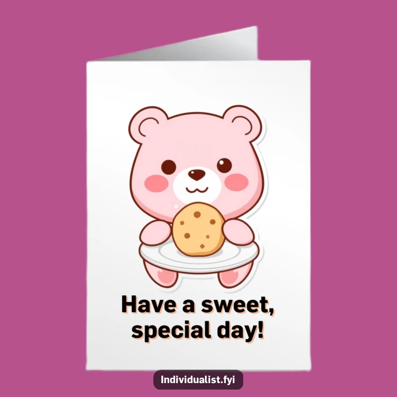 Free Printable Funny Birthday Card: Kawaii Bear Cookie - Sweet Downloadable Gift!