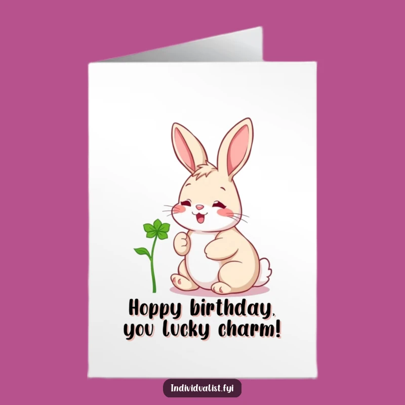 Free Printable Birthday Card: Funny Rabbit Clover Wish - Easy DIY Download