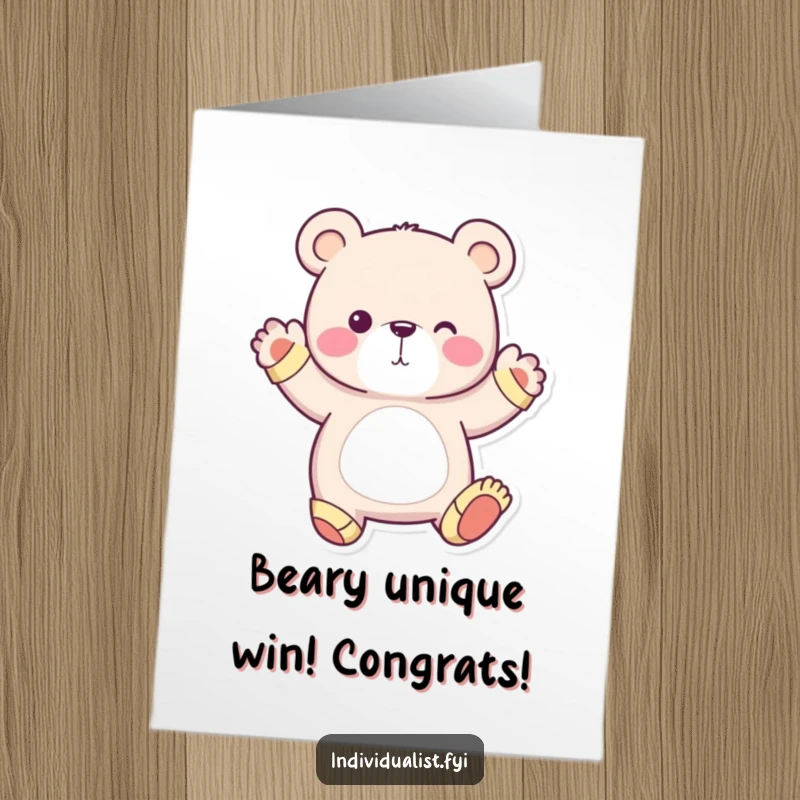 Funny Free Printable Congratulations Card: Whimsical bear in mismatched socks striking a unique pose, celebrating a special achievement.