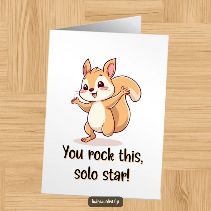 Funny Free Printable Congratulations Card: A whimsical squirrel dancing with abandon under a spotlight, celebrating a grand achievement.