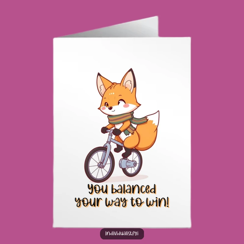 Free Printable Congrats Card: Fox Unicyclist Celebrating Success with Daring DIY Art