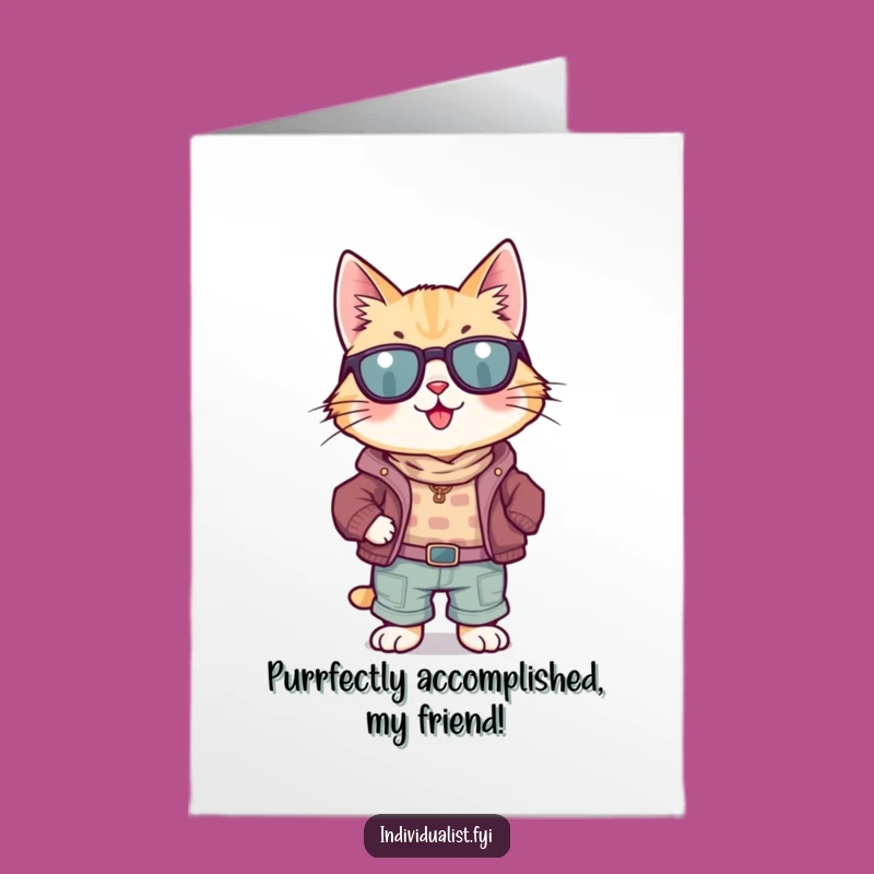 Free Printable Congrats Card: Mismatched Cat Achiever, Unique Downloadable Gift