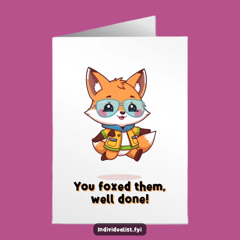 Free Printable Congrats Card: Energetic Fox for Your Joyful Celebration