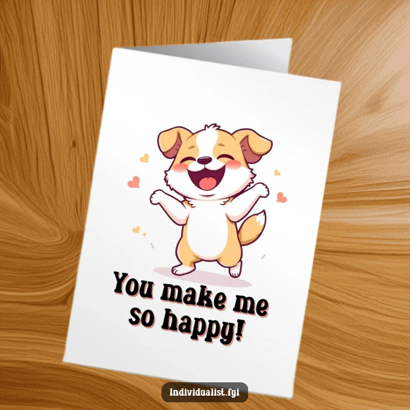 Funny Free Printable Thank You Card: A joyful dog dancing with pure happiness, expressing sincere thanks.