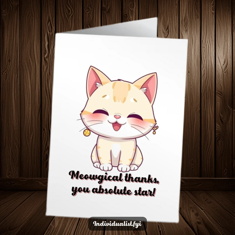 Funny Free Printable Thank You Card with a giggling cat wearing a huge, sparkly earring, expressing gratitude whimsically.
