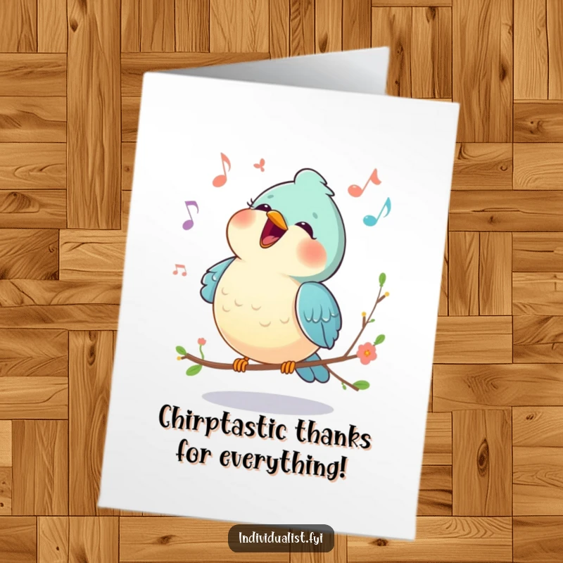 Funny Free Printable Thank You Card: A happy bird singing a special tune, conveying heartfelt thanks.