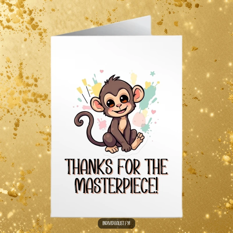 Funny Free Printable Thank You Card: Monkey painting with its tail, unique way to say thanks, artistic DIY.
