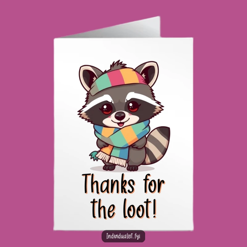Free Printable Raccoon Scarf Thank You Card - Bold Downloadable Gift of Gratitude
