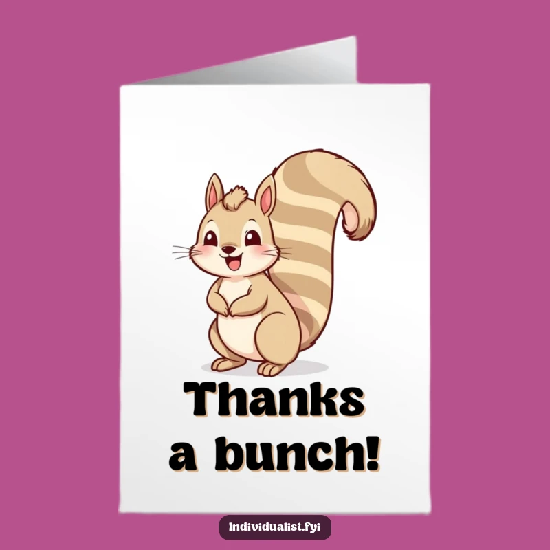 Free Printable Tall Tail Squirrel Thanks Card: Gratitude Downloadable