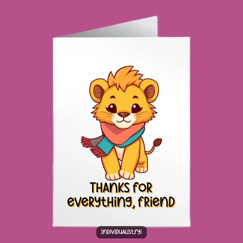 Free Printable Thank You Card: Lion Cub Scarf, Striding with Gratitude, Downloadable Gift