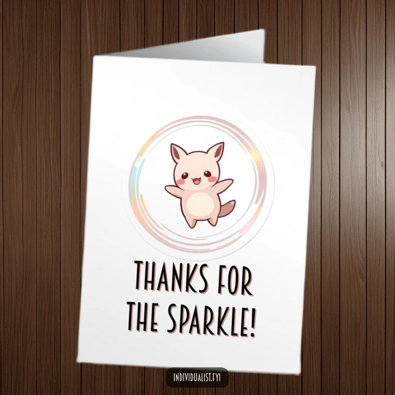 Funny Free Printable Thank You Card with a unique creature leaving a shimmering trail of thanks. Downloadable art for heartfelt appreciation.