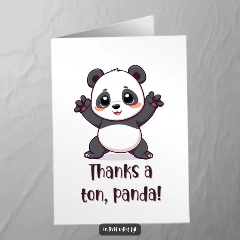 Funny Free Printable Panda Thanks Card: A panda striking an odd, flexible pose to express sincere thanks.
