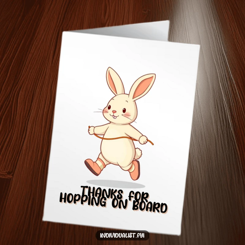 Funny Free Printable Thank You Card: Mismatched sock rabbit skipping rope solo, expressing thanks with quirky, happy energy.