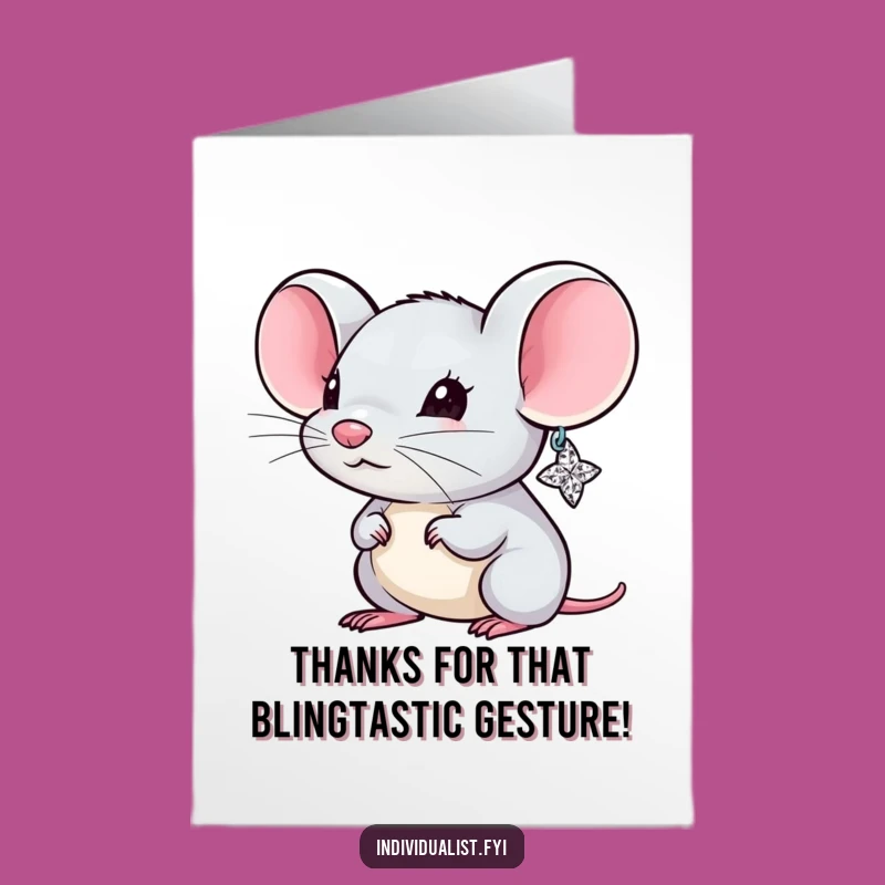 Free Printable Thank You Card: Chic Mouse with Sparkly Ear, Heartfelt Downloadable Gift!
