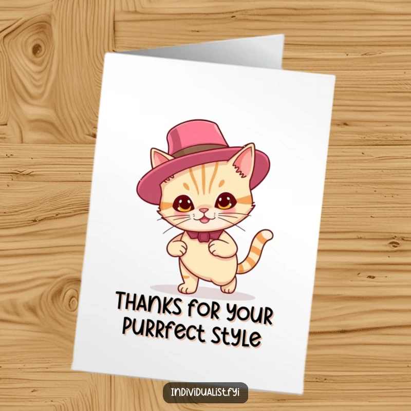 Funny Free Printable Thank You Card: Flamboyant cat with a smirk confidently strides, offering a stylish and humorous thank you.
